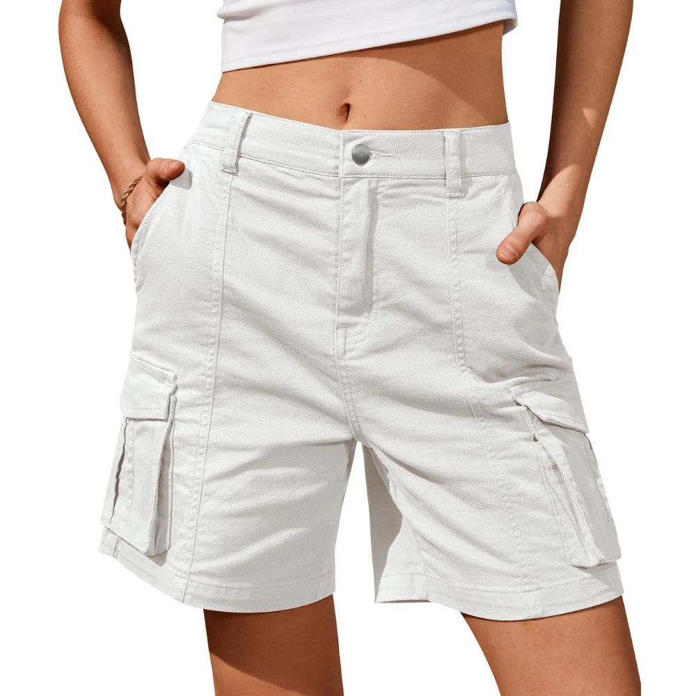 Womens Low Waist Long Work Cargo Shorts