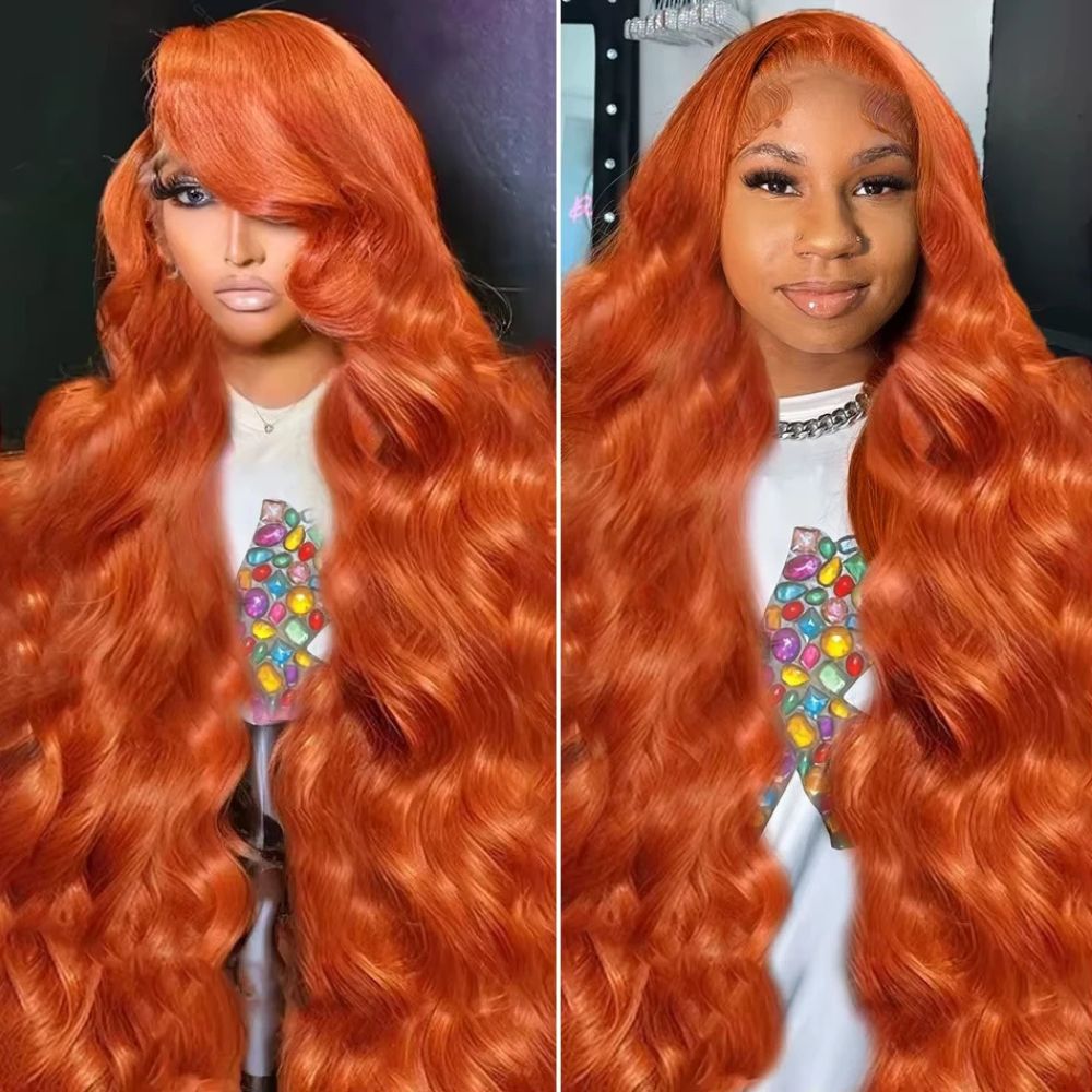 Long Wavy Orange Ginger Red Lace Front Wig