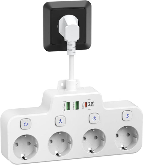 Wall-mounted Power Strip With Independent Switch - 2 USB A And 1 USB C