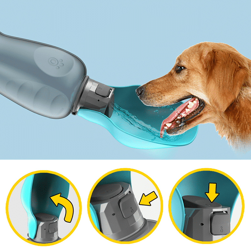 Travel Water Bottle For Dogs With Foldable Leak-proof Bowl, Large Capacity 800Ml