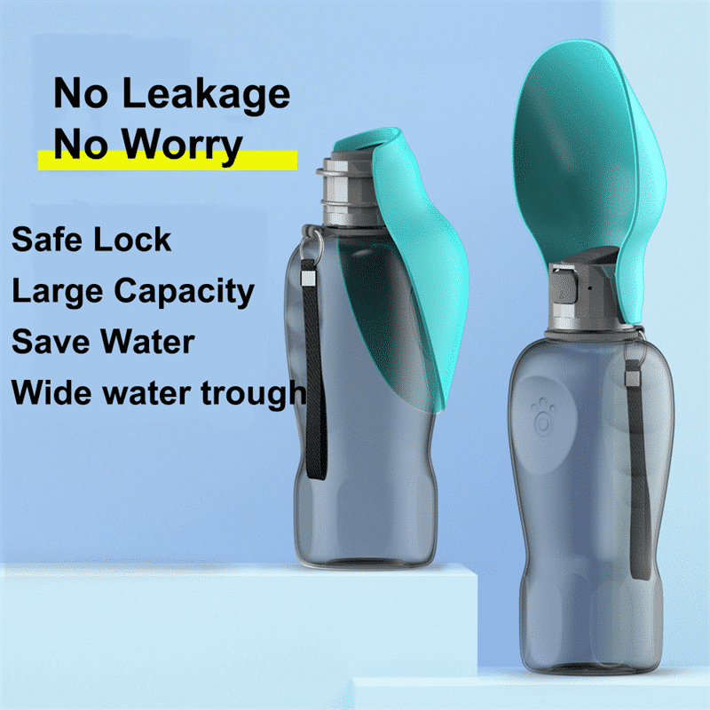 Travel Water Bottle For Dogs With Foldable Leak-proof Bowl, Large Capacity 800Ml