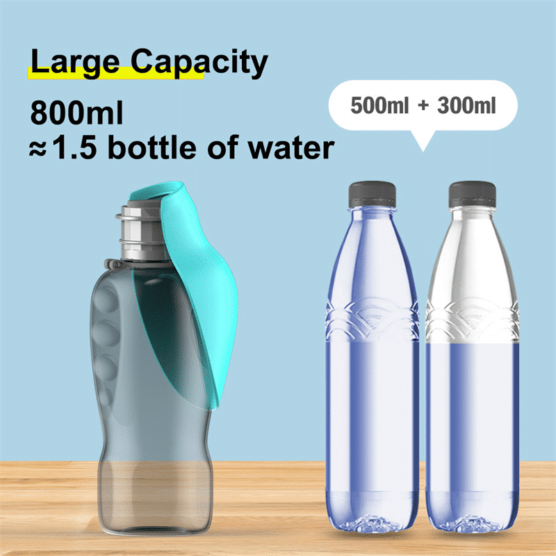 Travel Water Bottle For Dogs With Foldable Leak-proof Bowl, Large Capacity 800Ml