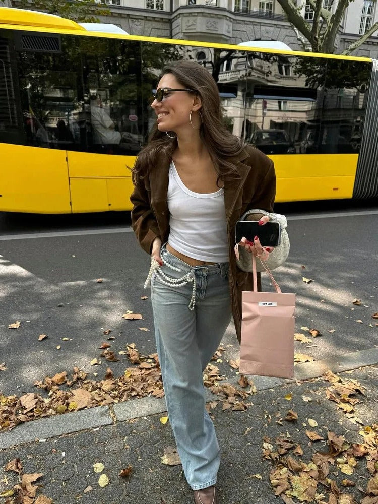 Elegant brown suede jacket for women