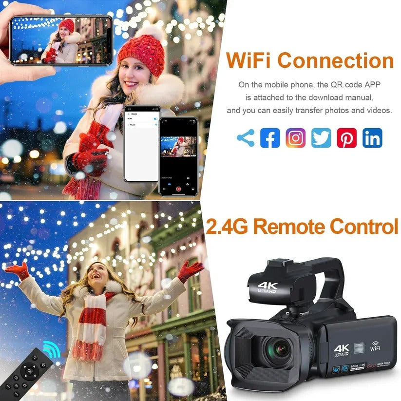 UHD 4K Camcorder for Vlogging with 18X Zoom & Rotating Touchscreen