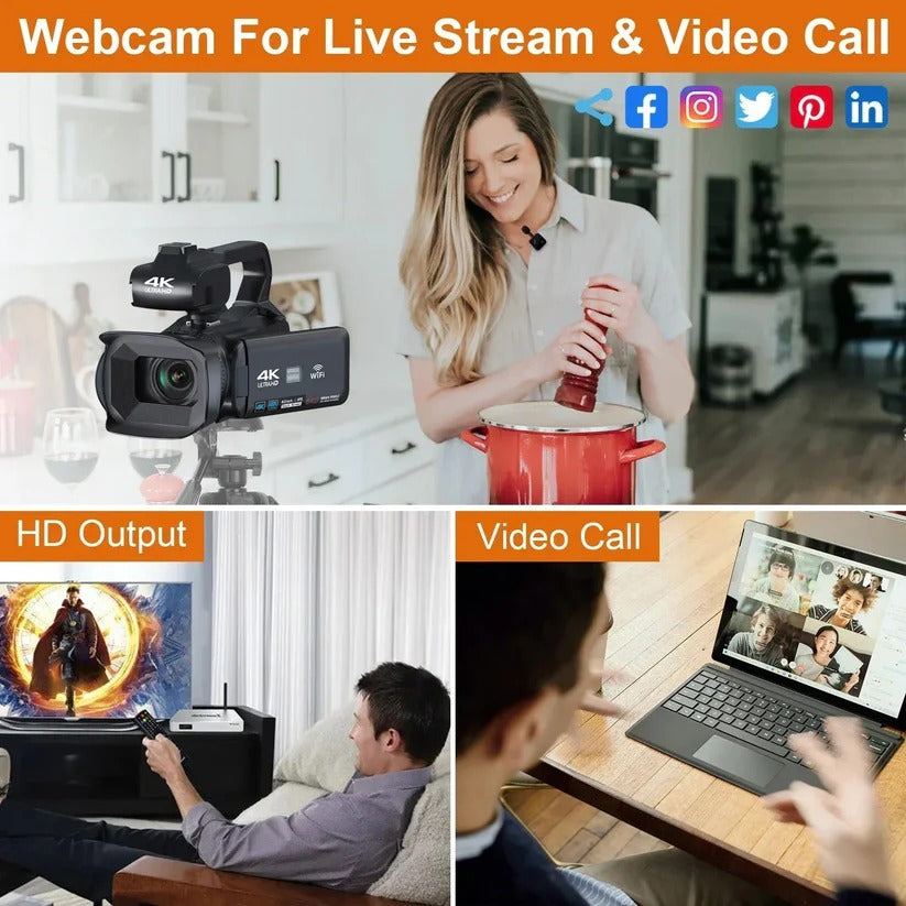 UHD 4K Camcorder for Vlogging with 18X Zoom & Rotating Touchscreen