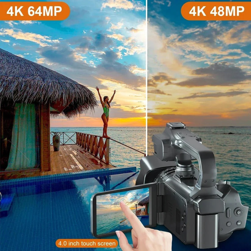 UHD 4K Camcorder for Vlogging with 18X Zoom & Rotating Touchscreen