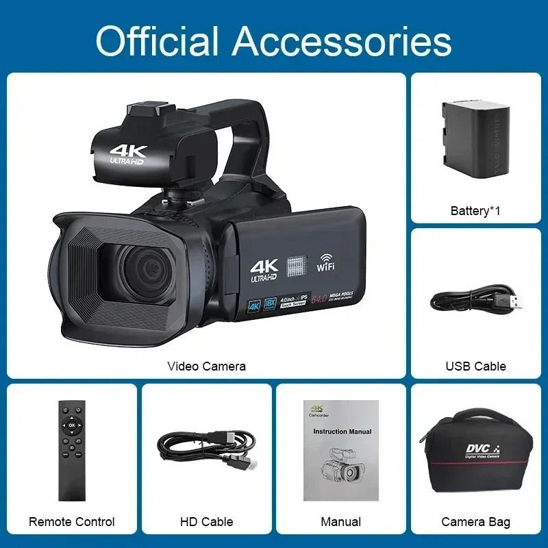 UHD 4K Camcorder for Vlogging with 18X Zoom & Rotating Touchscreen