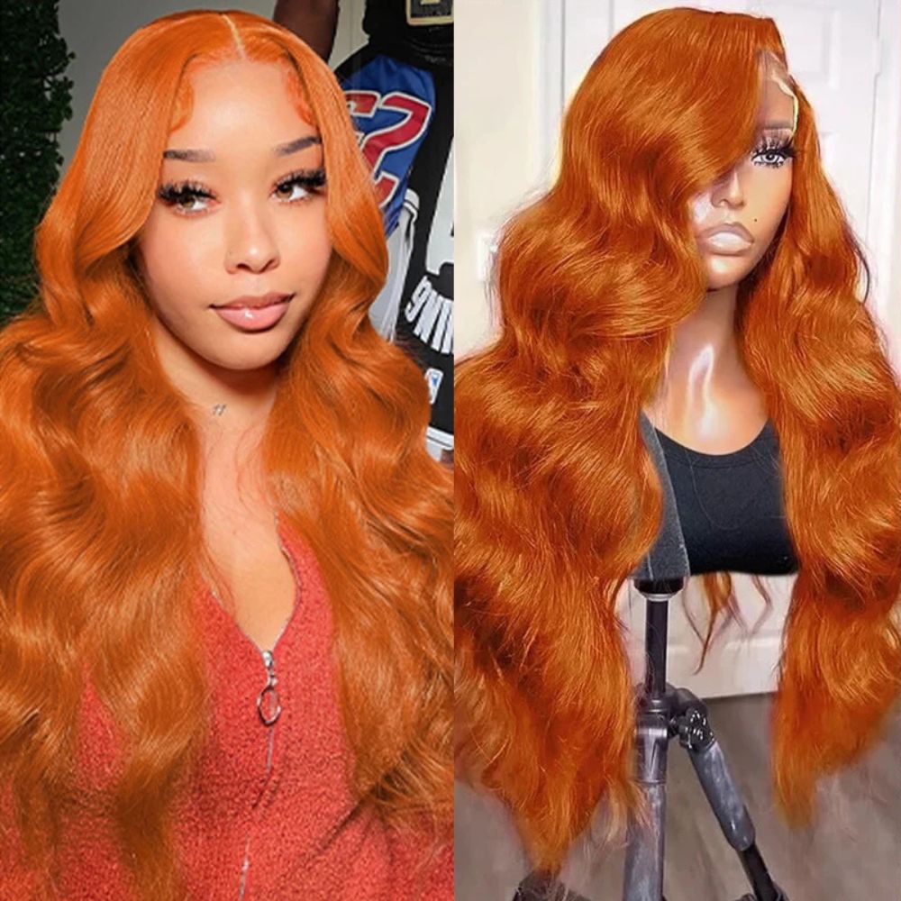 Long Wavy Orange Ginger Red Lace Front Wig