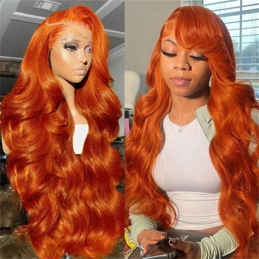 Long Wavy Orange Ginger Red Lace Front Wig
