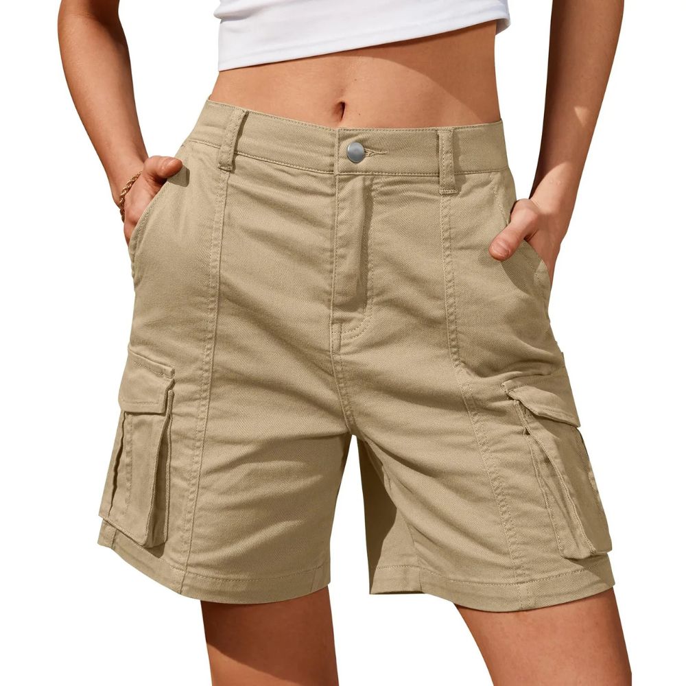 Womens Low Waist Long Work Cargo Shorts