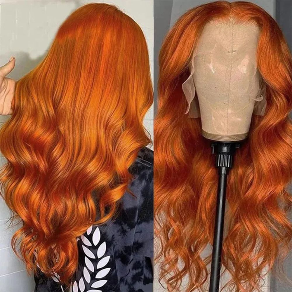Long Wavy Orange Ginger Red Lace Front Wig