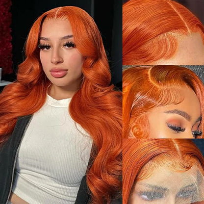 Long Wavy Orange Ginger Red Lace Front Wig