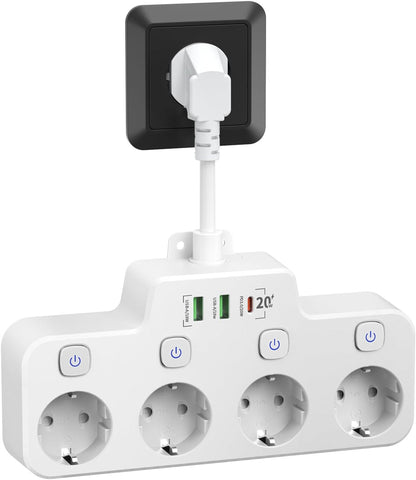 Wall-mounted Power Strip With Independent Switch - 2 USB A And 1 USB C