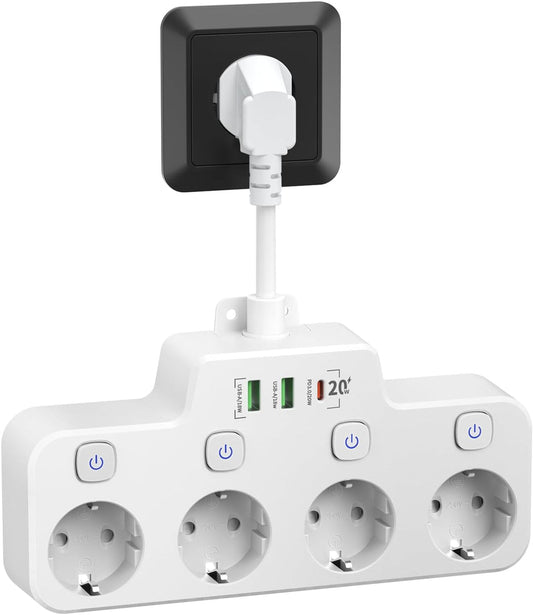 Wall-mounted Power Strip With Independent Switch - 2 USB A And 1 USB C