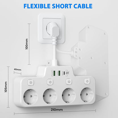 Wall-mounted Power Strip With Independent Switch - 2 USB A And 1 USB C
