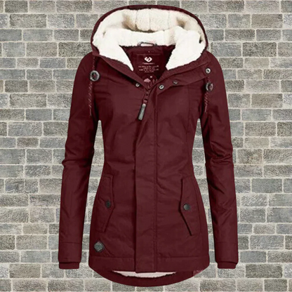 Pleated cotton coat with hood