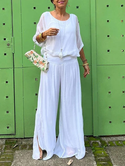 Elegant two-piece wide-leg chiffon pants