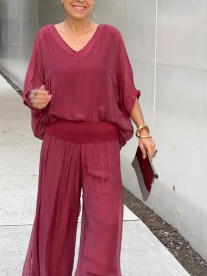 Elegant two-piece wide-leg chiffon pants