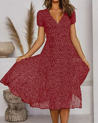 Floral Print V-Neck Chiffon Dress