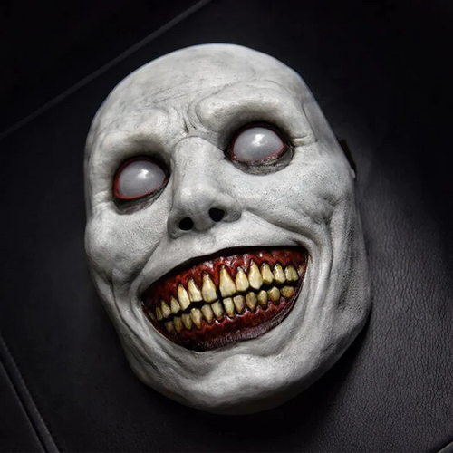 Creepy Smiling Face Evil Mask - Creepy White Eyed Demon Smiling Mask